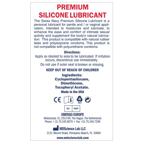 Lubricante de Silicona Swiss Navy para la Intimidad