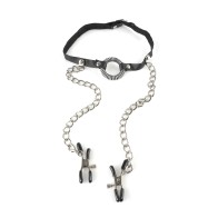 O Ring Gag with Nipple Clamps for Fetish Lovers