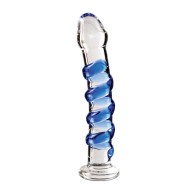 Icicles No. 5 Hand Blown Glass Massager Clear Blue Swirls