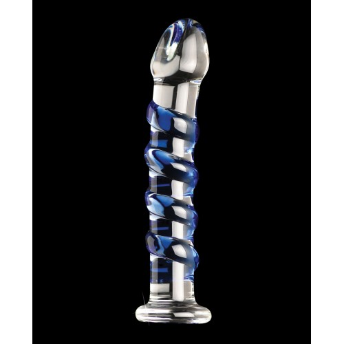 Icicles No. 5 Hand Blown Glass Massager Clear Blue Swirls