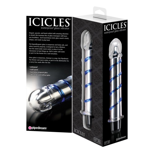 Icicles No. 20 Glass Vibrator - Clear Blue Swirls