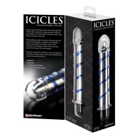 Icicles No. 20 Glass Vibrator - Clear Blue Swirls