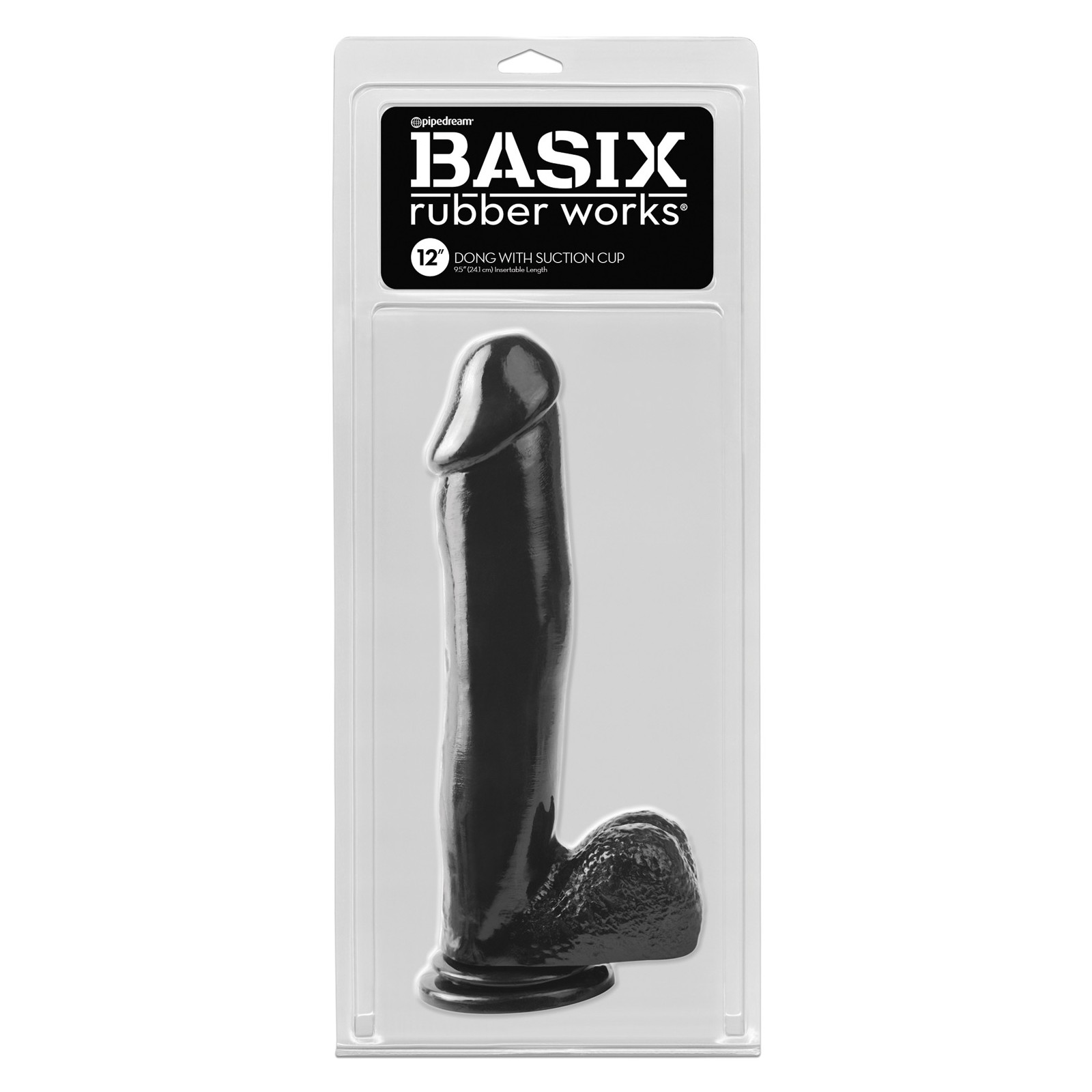 Basix Rubber Works 12 Inch Black Dong with Suction Cup