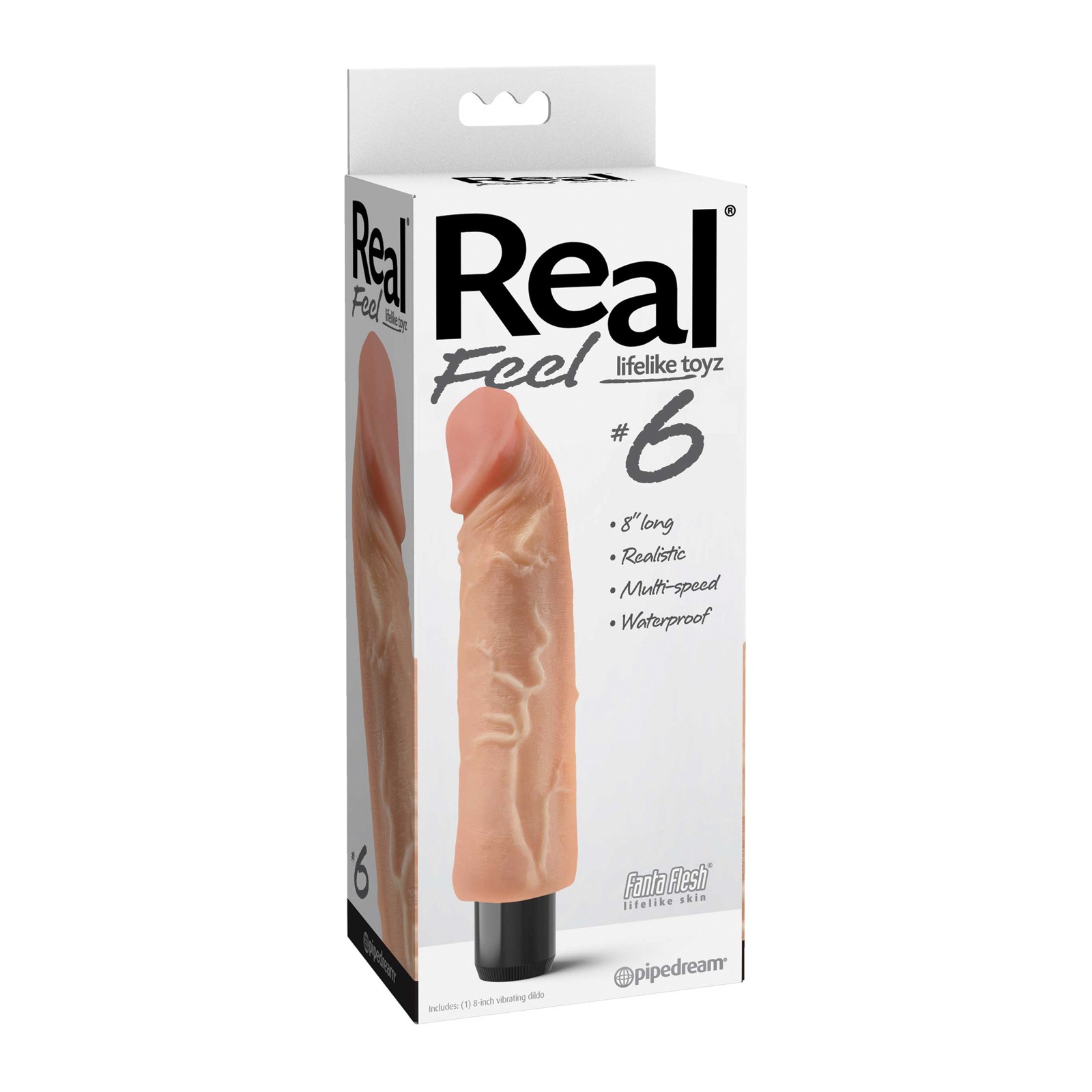 Real Feel No. 6 Long 8'' Vibe Waterproof - Multi-speed Flesh