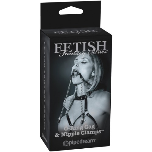 Fetish Fantasy O-Ring Gag with Nipple Clamps for BDSM Fun