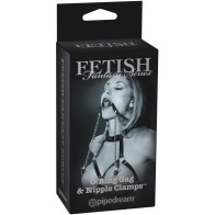 Fetish Fantasy O-Ring Gag with Nipple Clamps for BDSM Fun