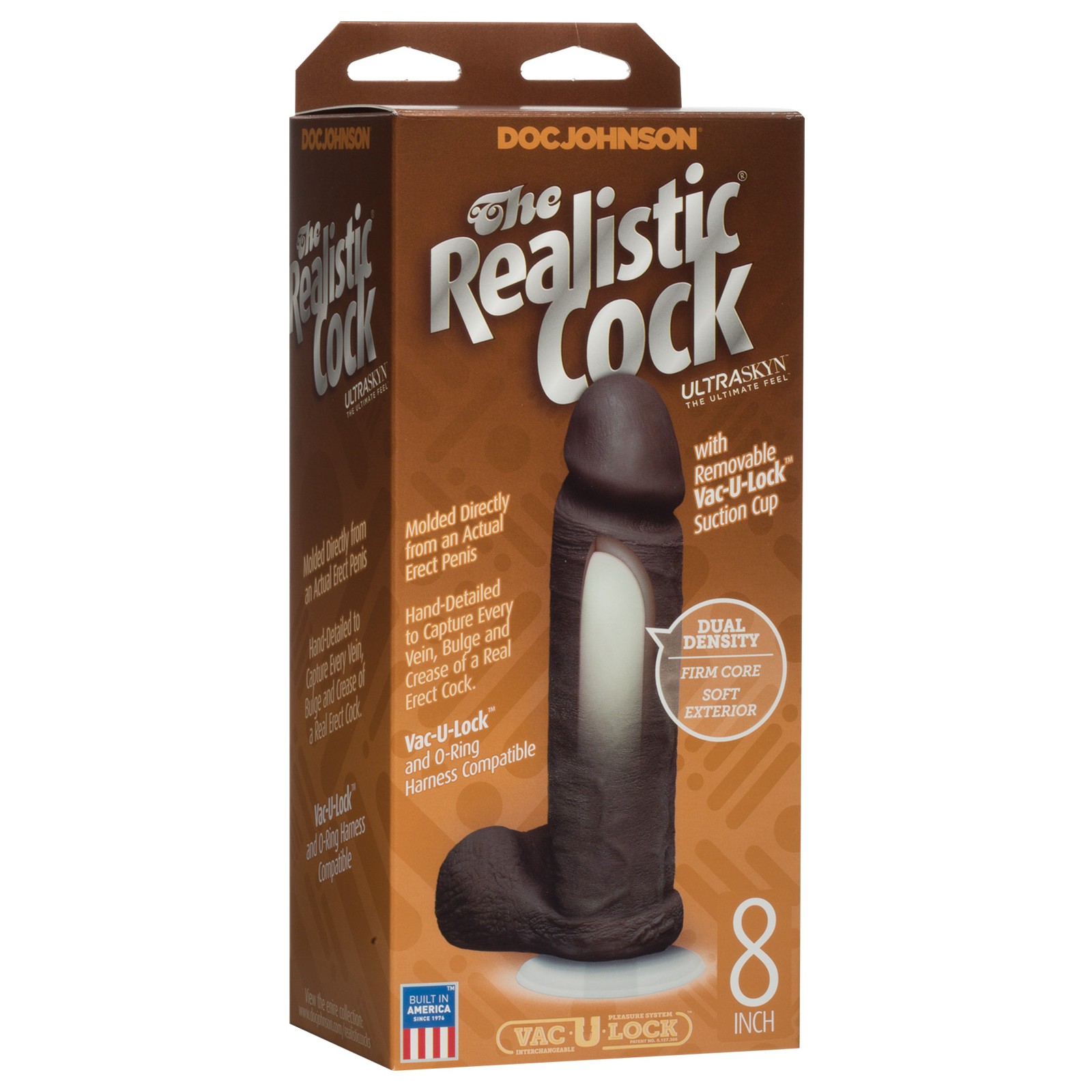 Realistic 8 Inch Ultraskyn Cock with Balls Brown