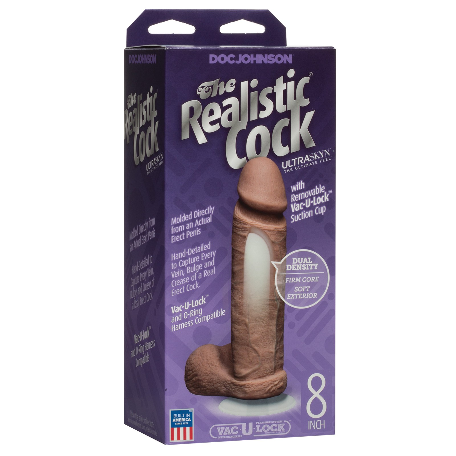 Realistic 8" Ultraskyn Cock with Balls Brown - Authentic Feel