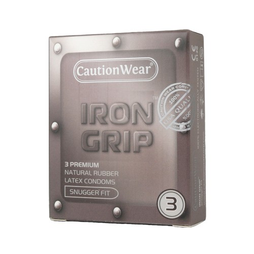 Condones Caution Wear Iron Grip Ajustados Paquete de 3