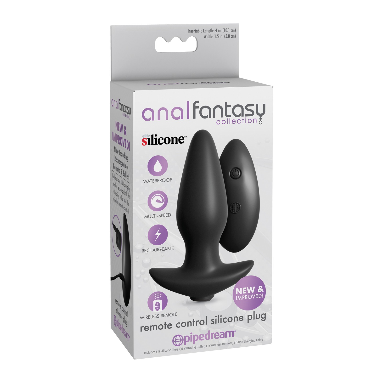 Anal Fantasy Remote Control Silicone Plug - Black