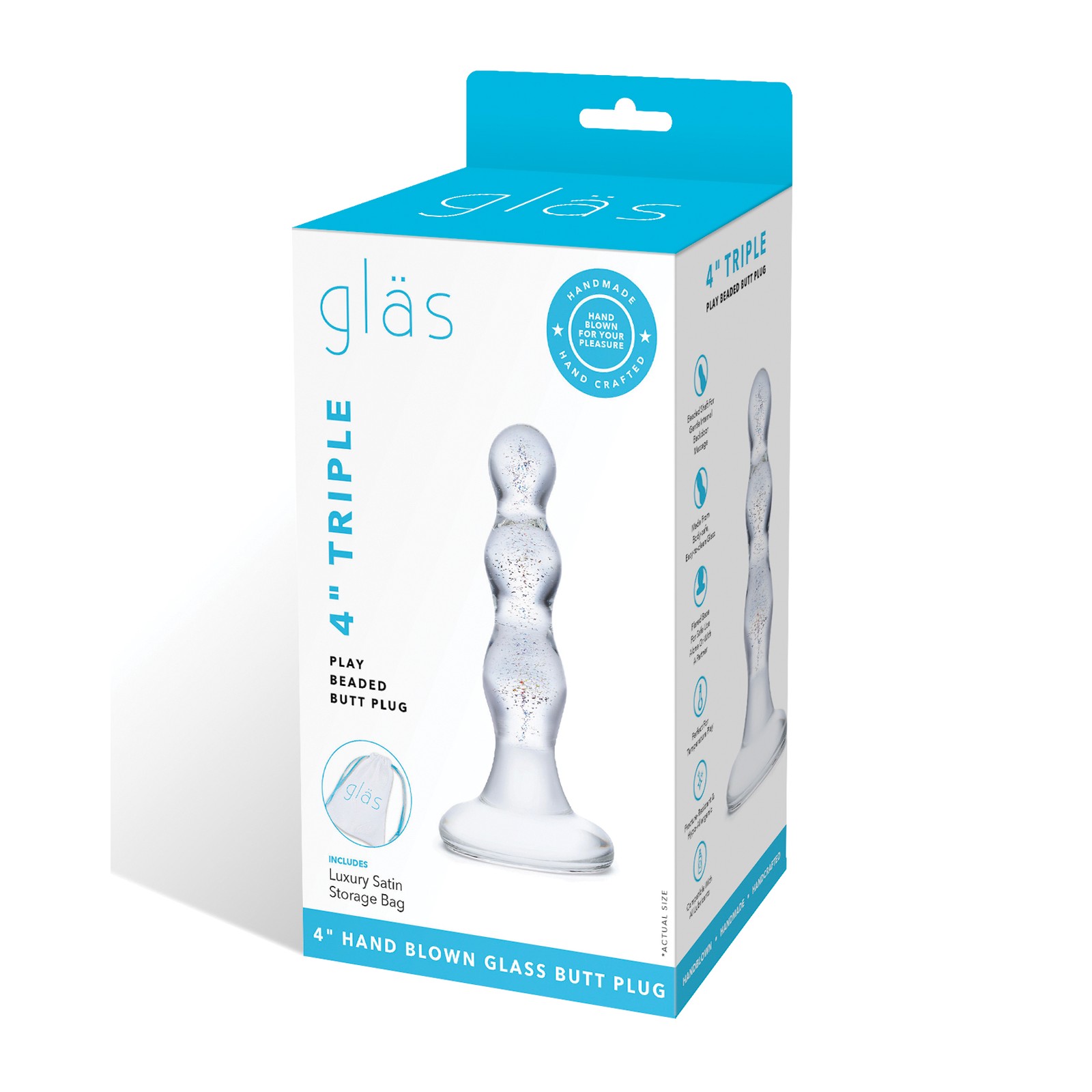 Glas Triple Play Beaded Butt Plug - Clear