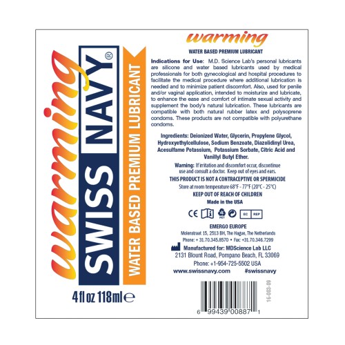 Swiss Navy Warming Water Based Lubricant 4 oz