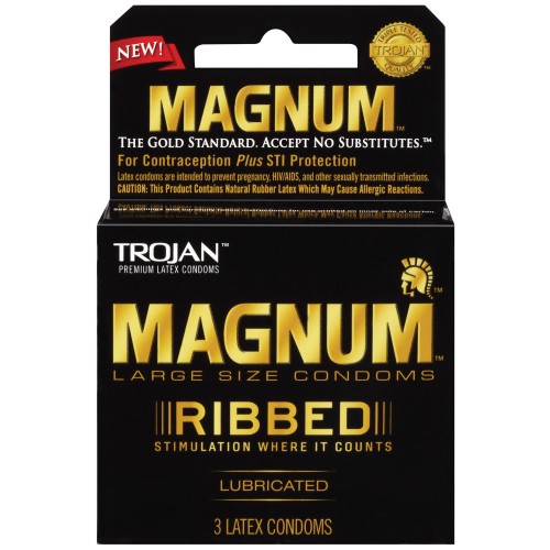 Trojan Magnum Ribbed Condoms - Box of 3