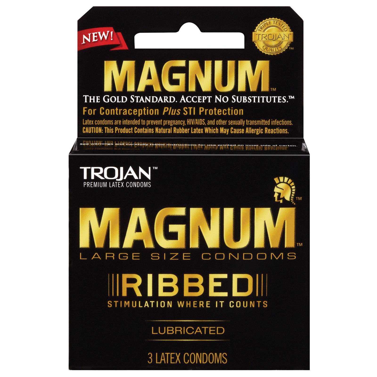 Trojan Magnum Ribbed Condoms - Box of 3