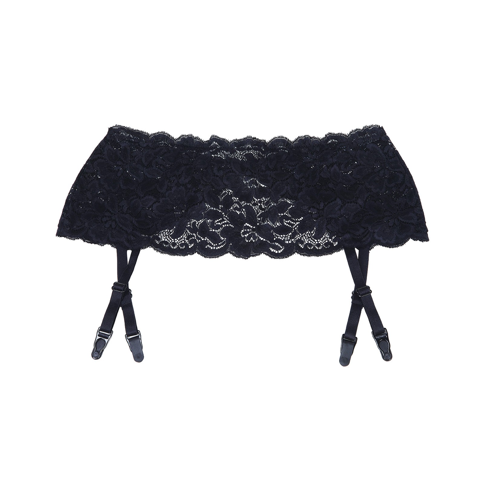 Stretch Lace Garter Belt with Adjustable Garters - Black