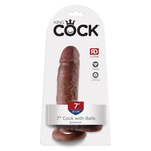 King Cock 7 Inch Cock with Balls Brown