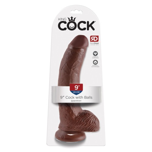 King Cock 9" - Pene con Testículos - Marrón