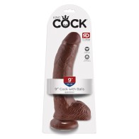 King Cock 9" - Pene con Testículos - Marrón