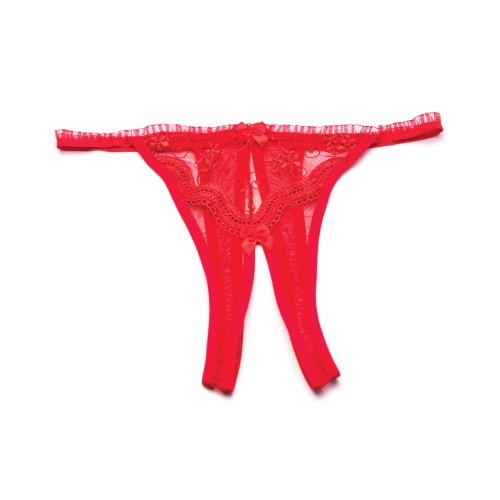 Scalloped Crotchless Thong Panty Red O/S