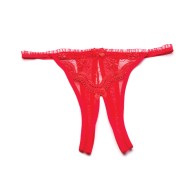 Scalloped Crotchless Thong Panty Red O/S