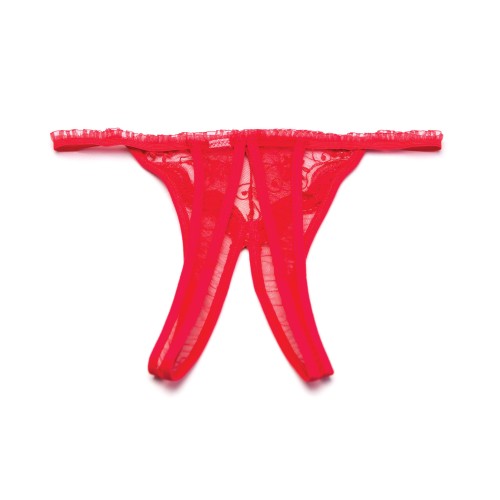 Scalloped Crotchless Thong Panty Red O/S