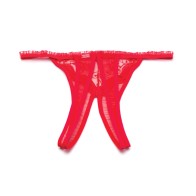 Scalloped Crotchless Thong Panty Red O/S