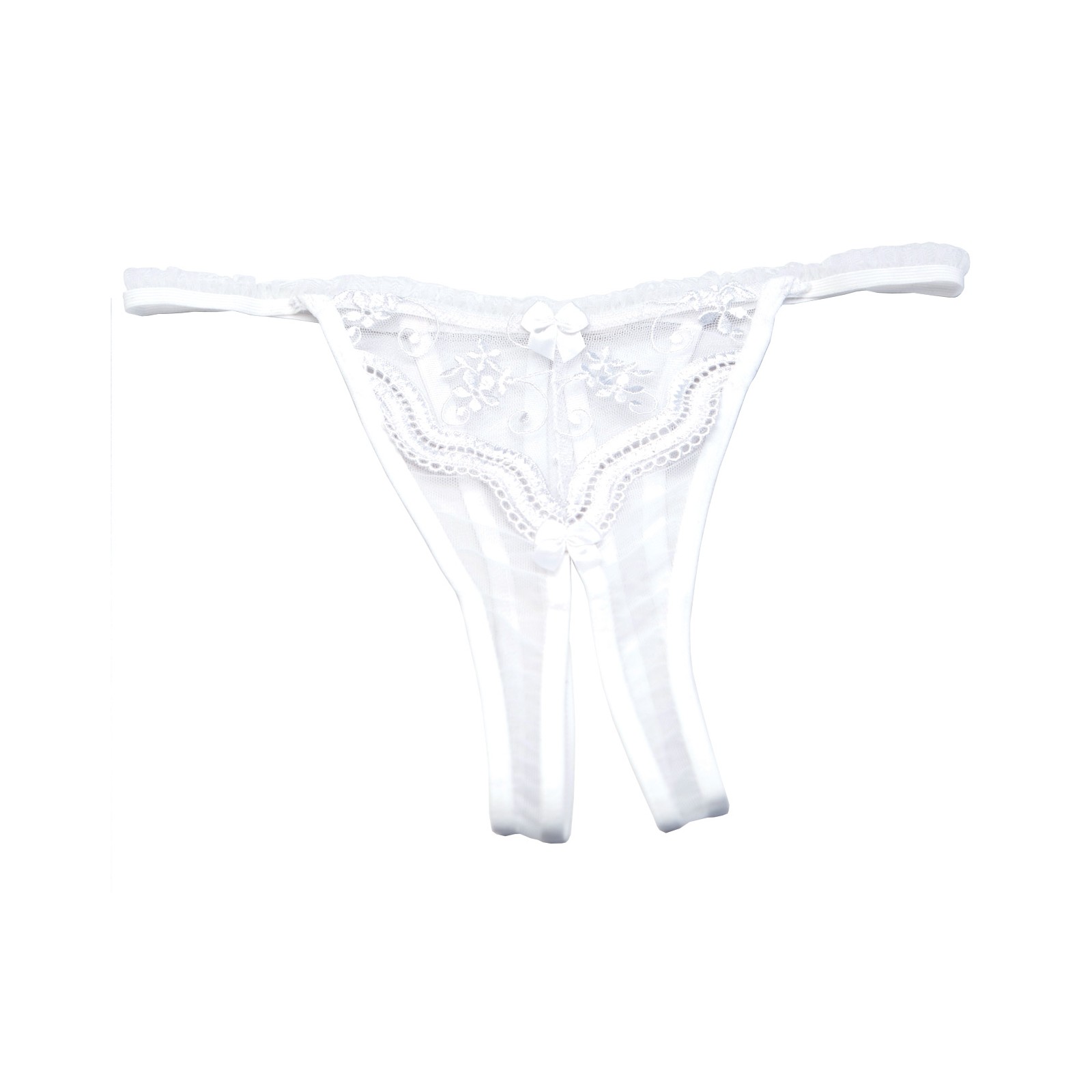 Scalloped Embroidery Crotchless Panty - White