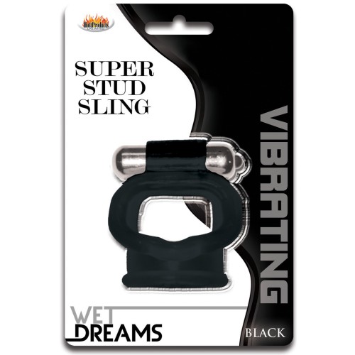 Wet Dreams Super Stud Sling Black Vibrating Cock Ring