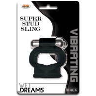 Wet Dreams Super Stud Sling Black Vibrating Cock Ring