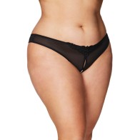 Crotchless Thong with Pearls Black Plus Size