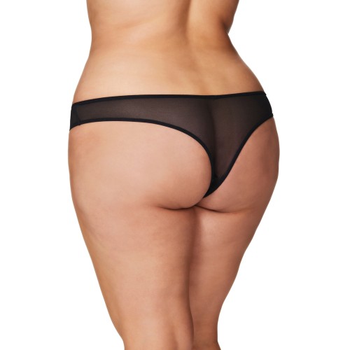 Tanga Crotchless con Perlas Negro Talla Grande