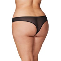 Crotchless Thong with Pearls Black Plus Size