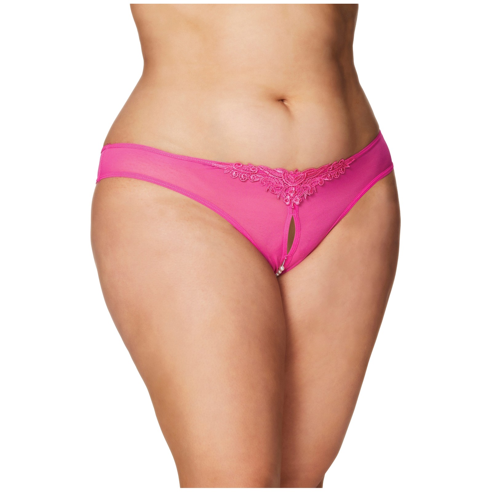 Tanga Abierto con Perlas - Rosa Fucsia Talla Plus