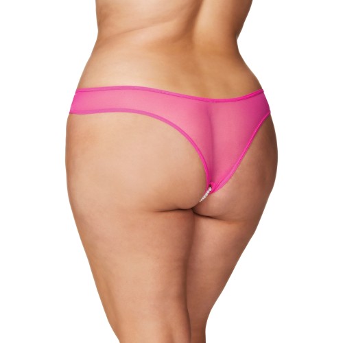 Tanga Abierto con Perlas - Rosa Fucsia Talla Plus