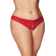 Tanga Crotchless con Perlas - Rojo Tamaño 1X/2X