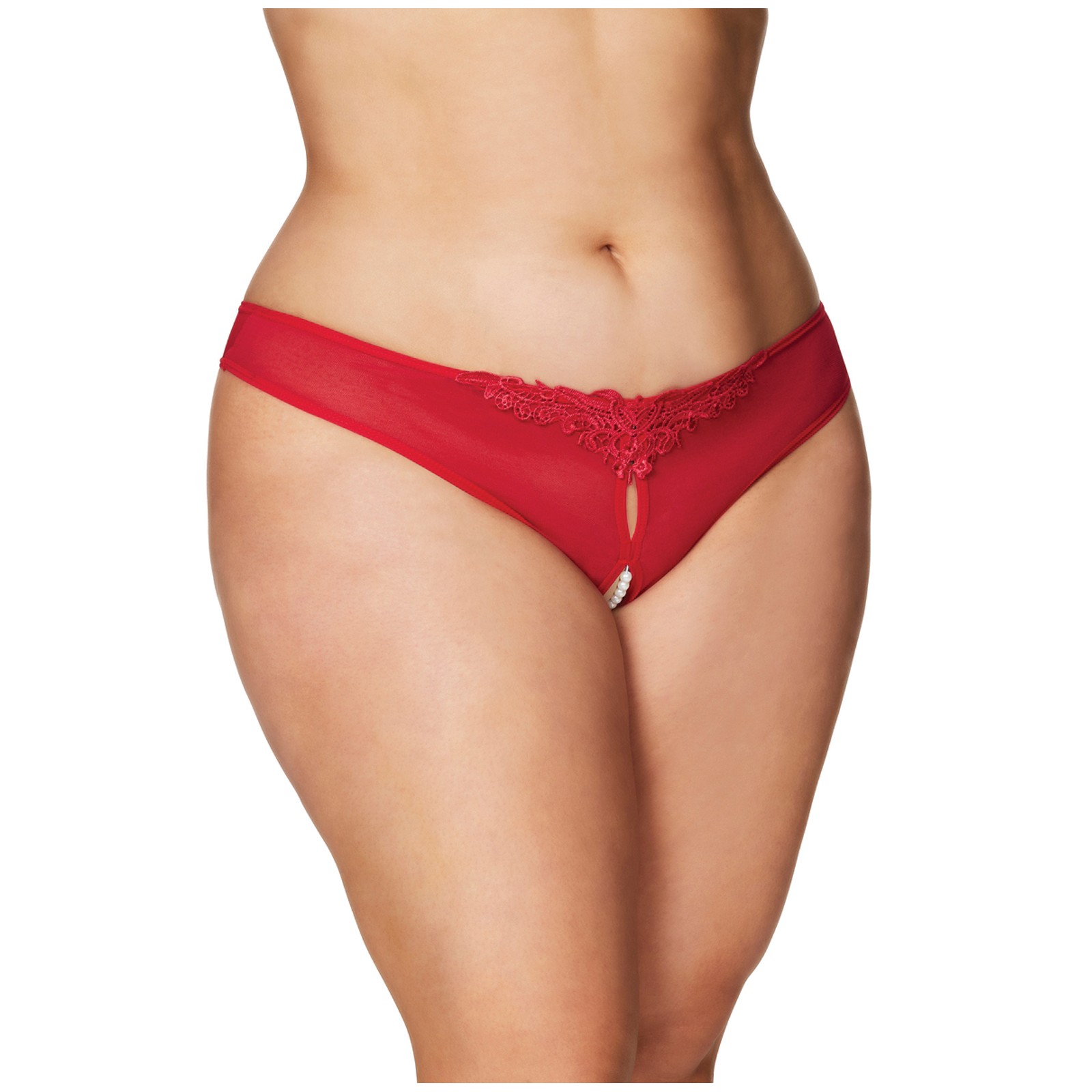 Thong Sin Crotch con Perlas Rojo 3X/4X