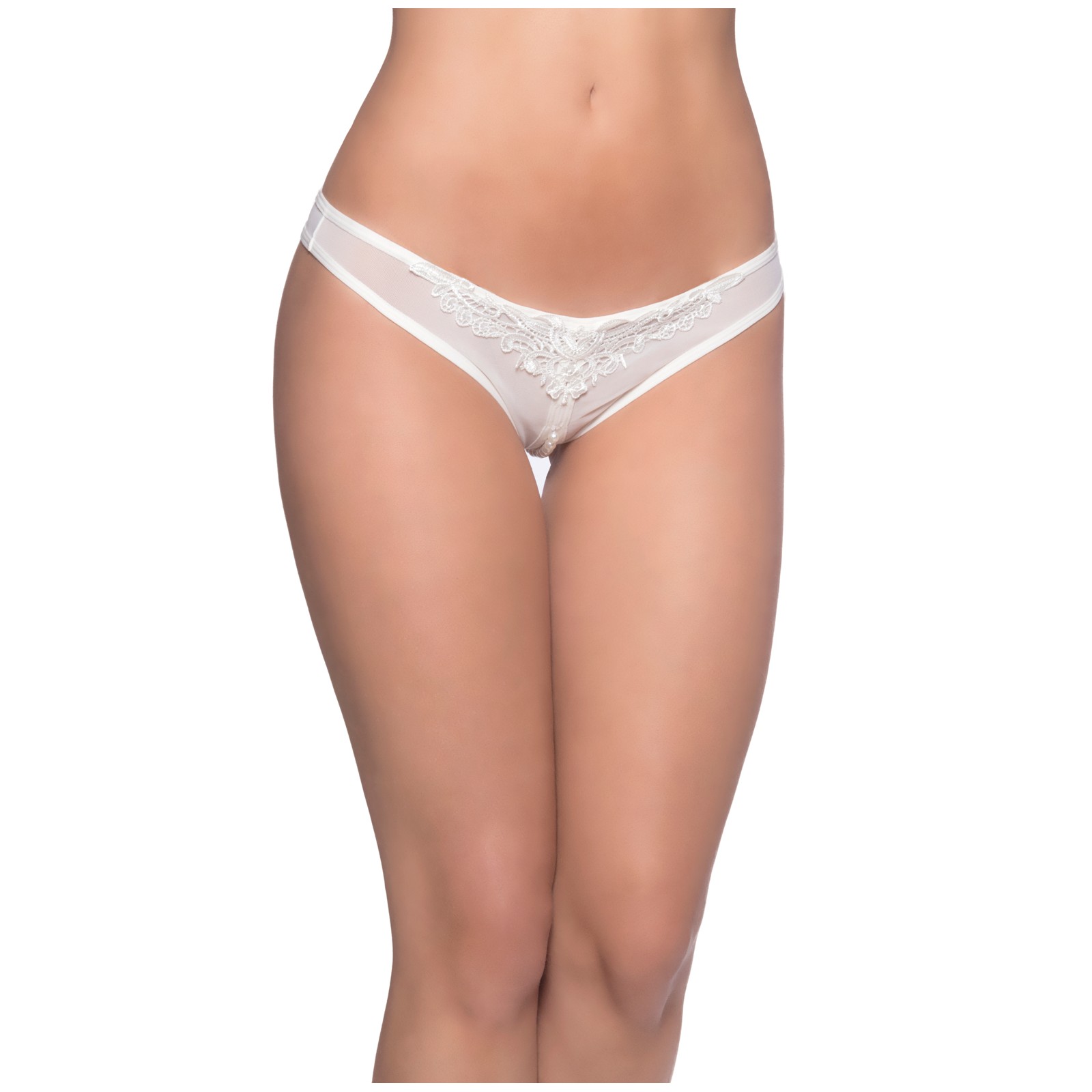 Crotchless Thong with Pearls White - Elegant Intimate Wear