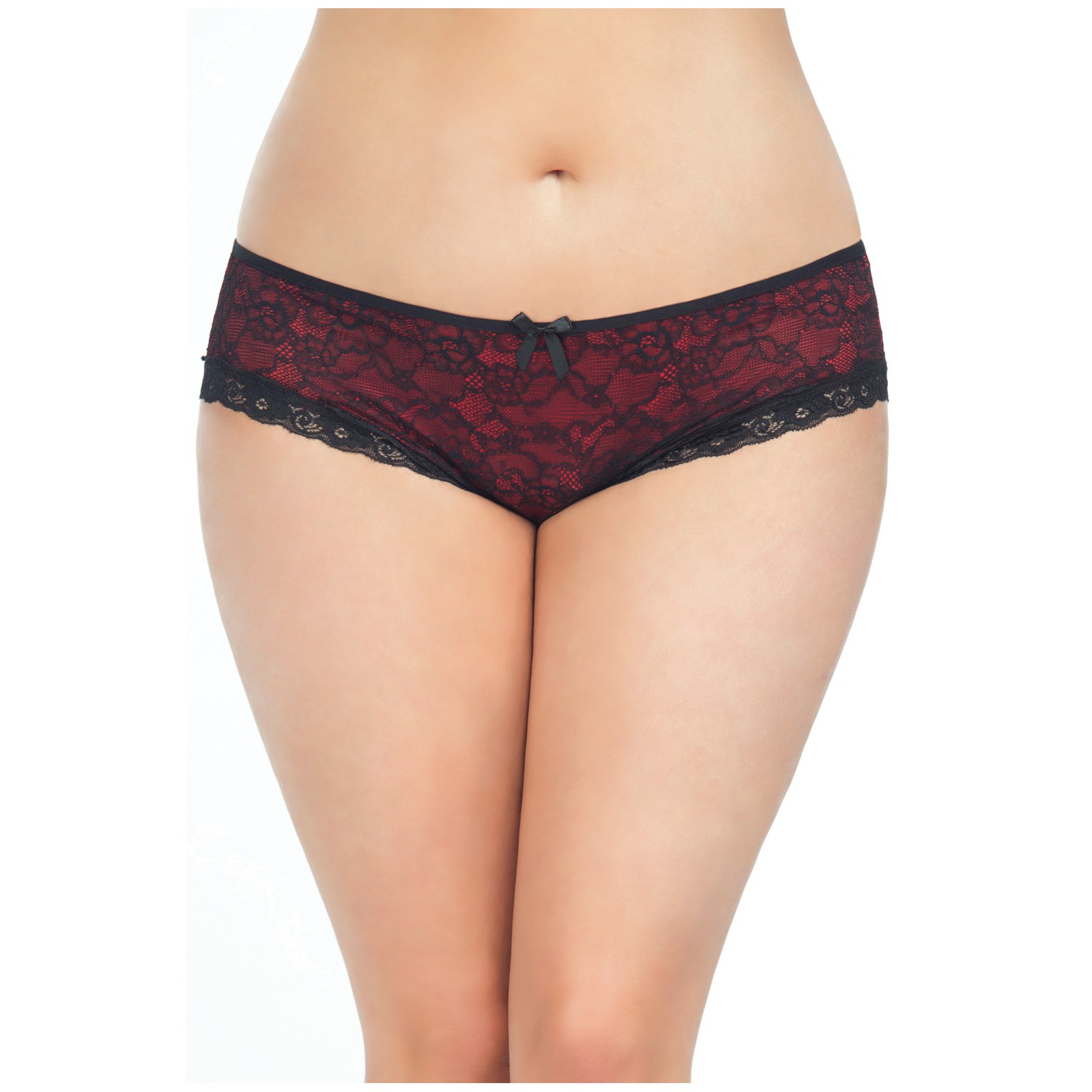 Panty de Encaje con Espalda de Jaula Negro Rojo