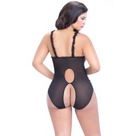 Lace Open Cup & Crotchless Teddy in Black for Plus Sizes