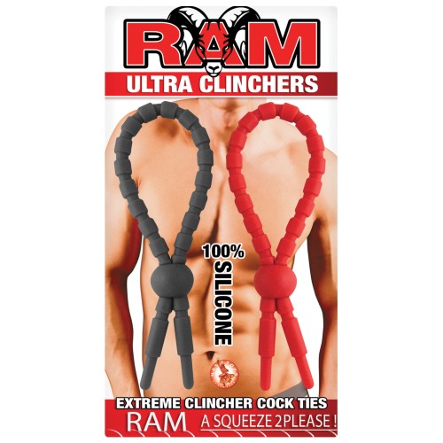 RAM Ultra Clinchers Adjustable Cock Rings Red/Black Set