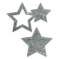 Pastease Premium Glitter Peek a Boob Stars Plata O/S