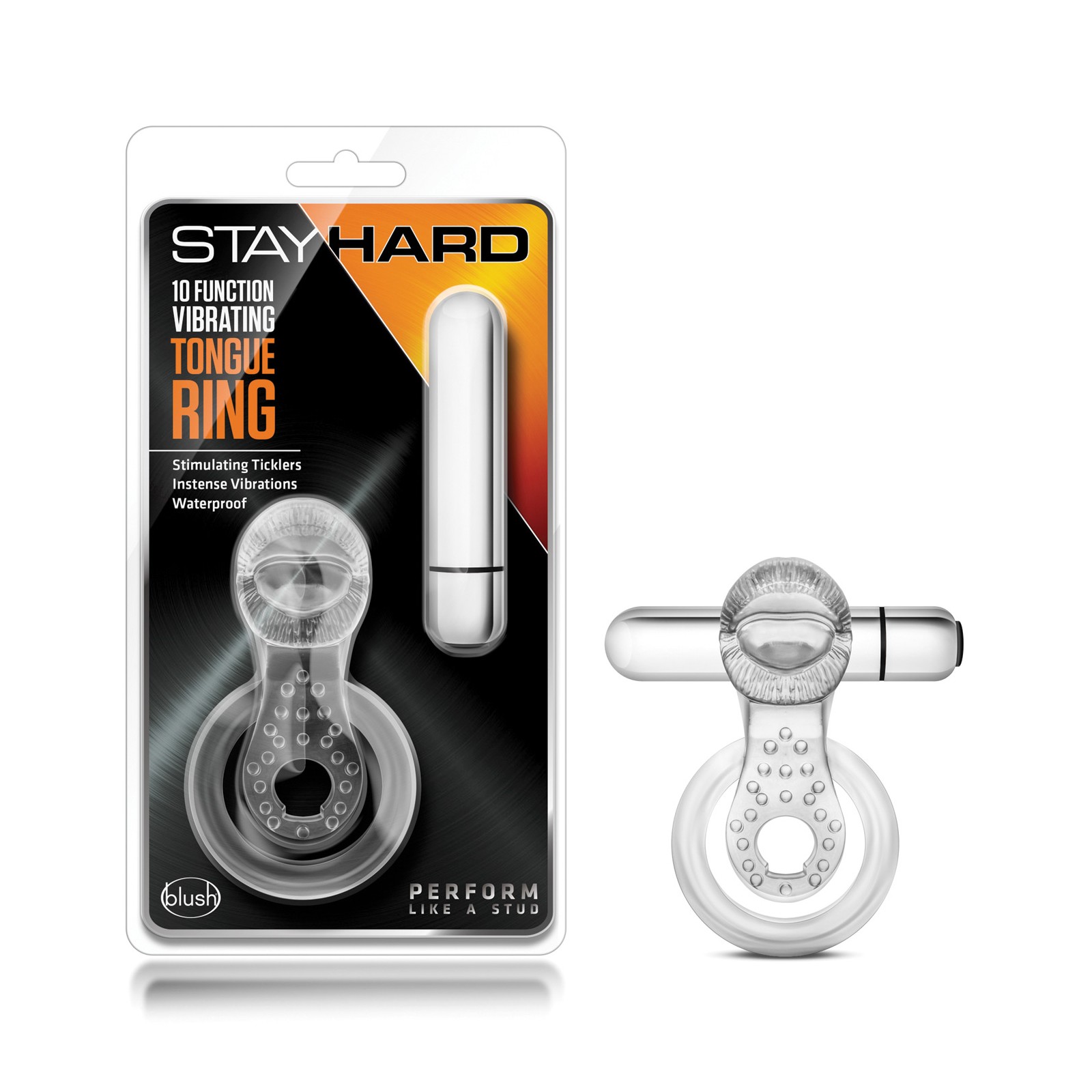 Blush Stay Hard Vibrating Tongue Ring - 10 Function Clear