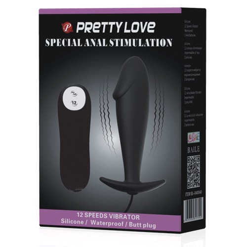 Pretty Love Vibrating Penis Shaped Butt Plug Black