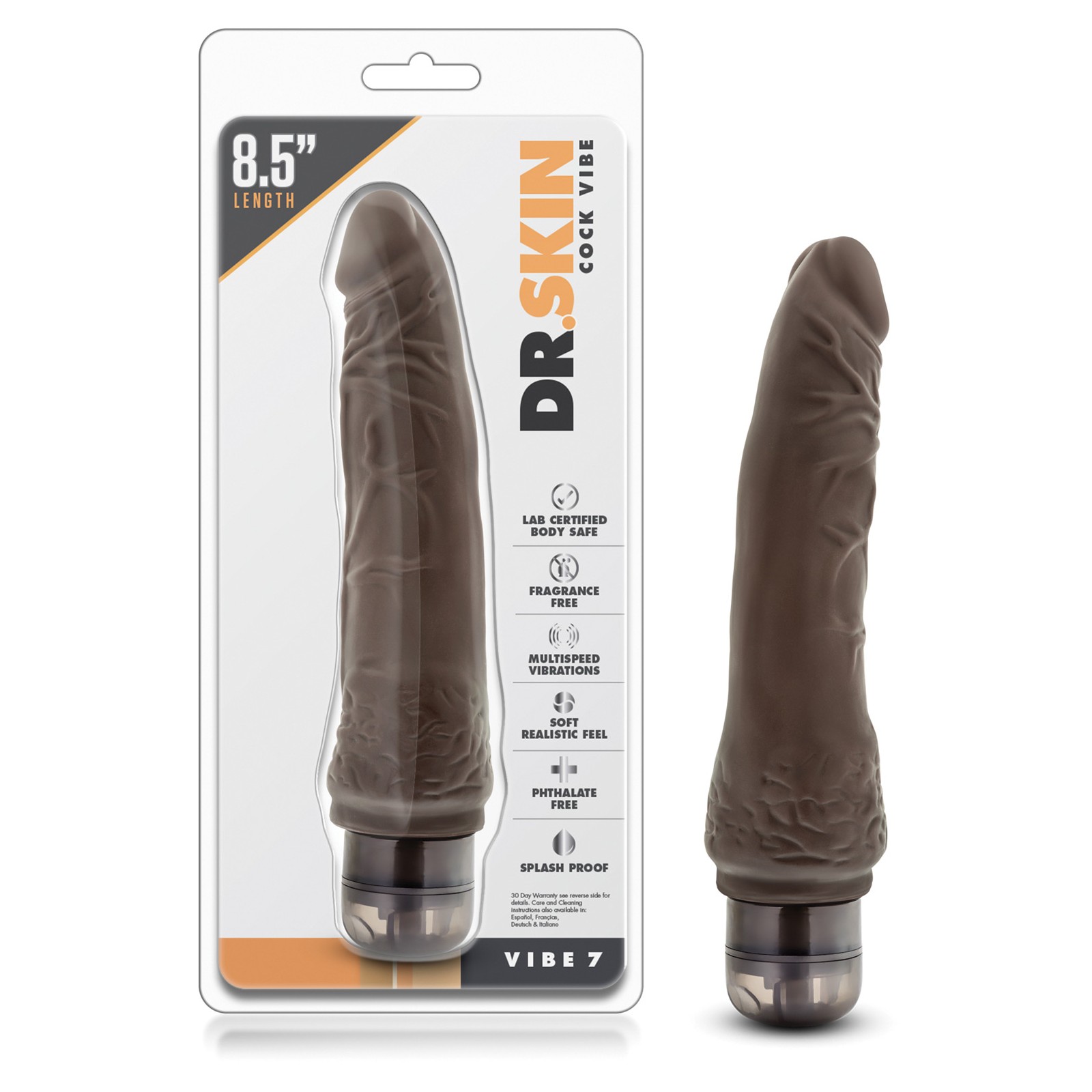 Blush Dr. Skin Vibe 7 Vibrating Dildo in Chocolate