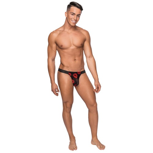 Kiss Me Stretch Mesh Micro Thong V - Black/Red L/XL