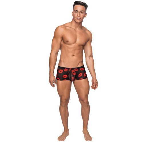 Kiss Me Stretch Mesh Mini Shorts Black Red MD