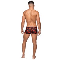 Kiss Me Stretch Mesh Mini Shorts Black Red MD