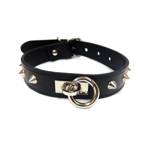 Rouge Leather O Ring Collar with Studs