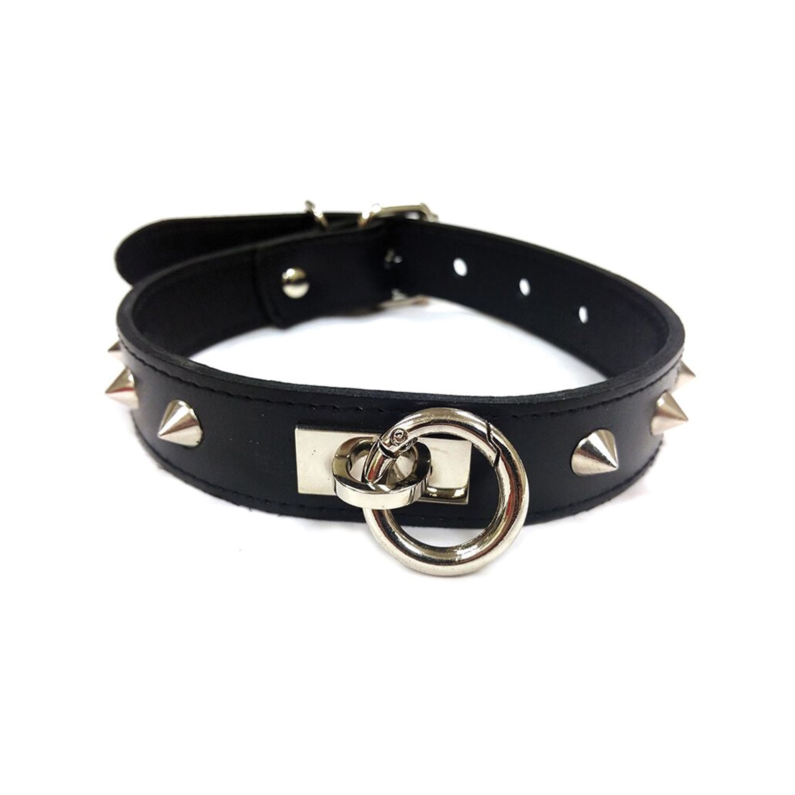 Rouge Leather O Ring Collar with Studs