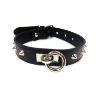 Rouge Leather O Ring Collar with Studs